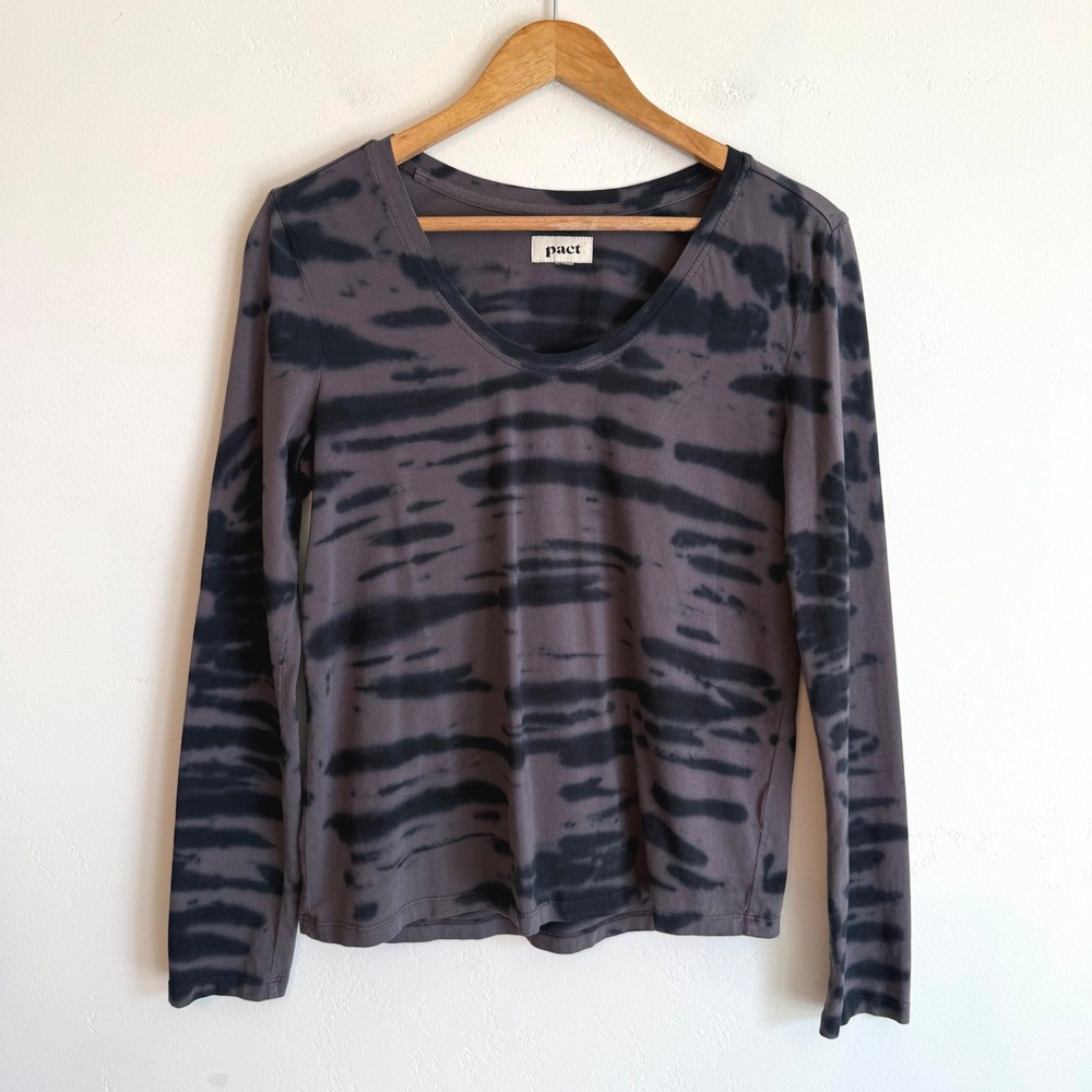 PACT Far Out Tie Dye Long Sleeve Top Medium Organic Cotton Boho Grunge Gray